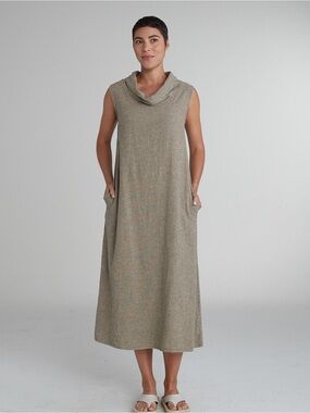 cut loose Linen Dress Sleeveless Cowl Neck Maxi in Cashew Flowy Lagenlook Small